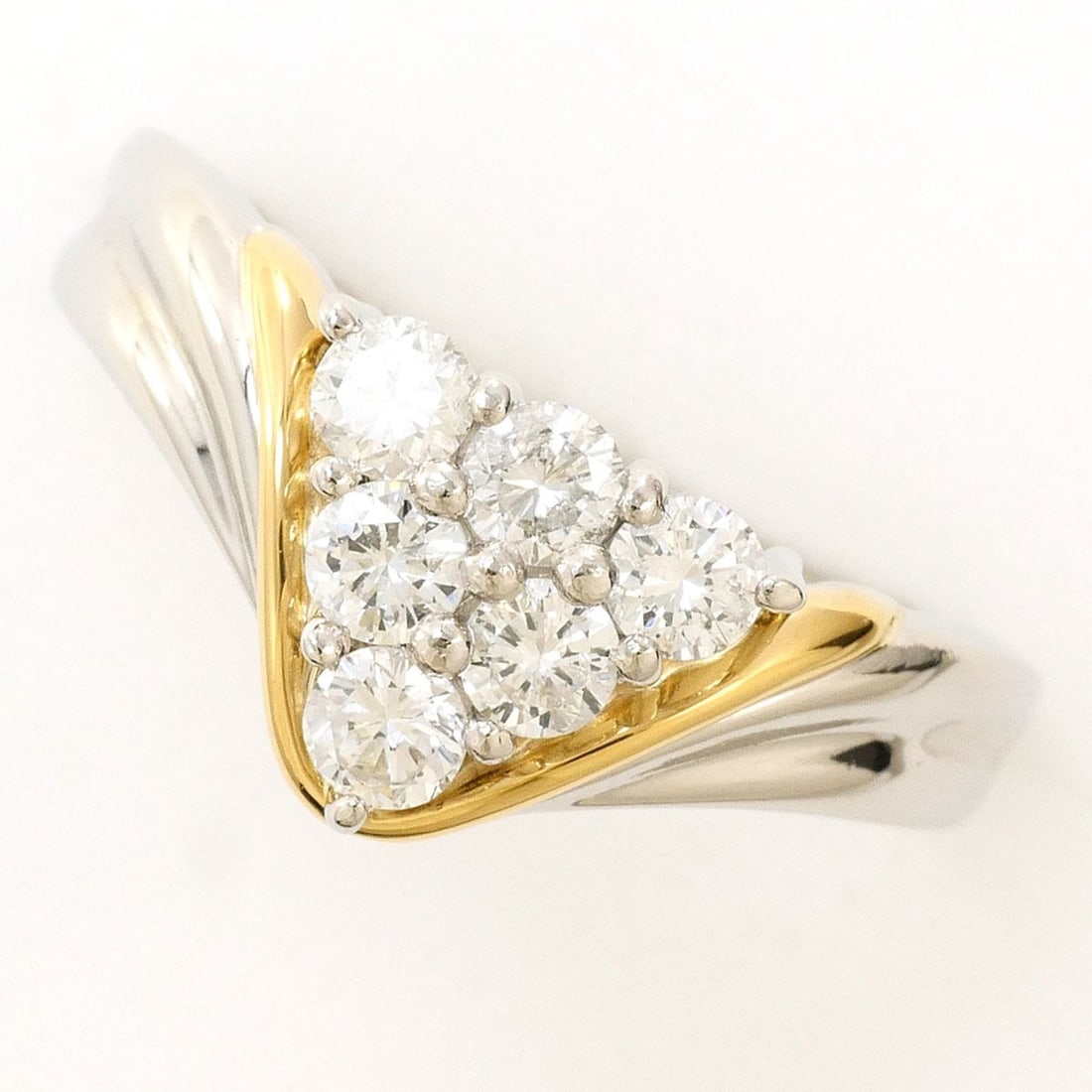 PT900 Platinum 18K Yellow Gold Ring with 0.50ct Diamond, Total Weight 4.8g, Jewelry: --- Catalog ---Category: SizeWidth: 8mm / 0.31''Weight: 4.8g / 0.16oz.JP Size: 12US Size: 6.5Category: DesignType: Band ringColor: Platinum, Yellow goldMetal: Gold, PlatinumStone: DiamondGender: Women