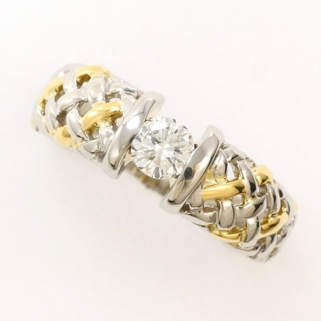 PT900 Platinum 18K Yellow Gold Ring with 0.238g Diamond, Total Weight Approx. 4.5g, Jewelry (1 of 6)