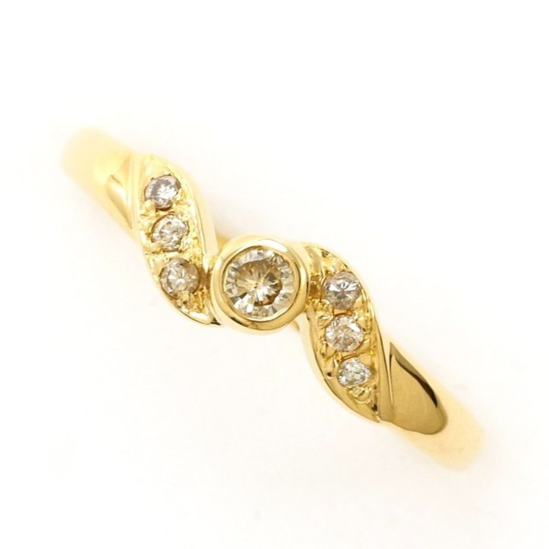 18K (18-karat) Yellow Gold Ring with Brown Diamond (0.11 carat), Total Weight Approx. 1.5g, Jewelry (1 of 6)