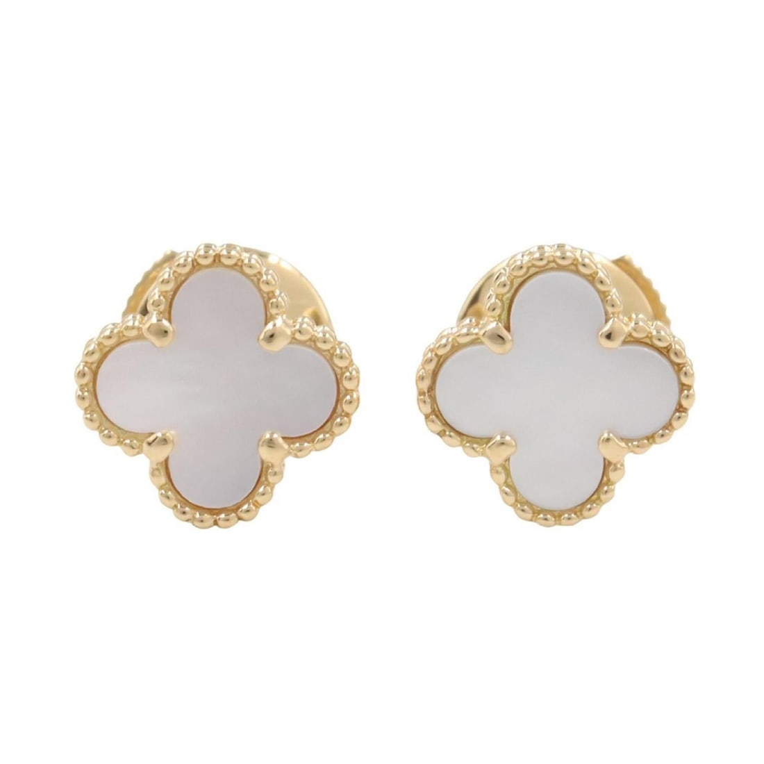 Van Cleef & Arpels Sweet Alhambra Mother-of-Pearl Earrings, 18K (Yellow Gold), Mother-of-Pearl,: --- Catalog ---Category: SizeSize (HxWxD): 9.00mm x 9.00mm / 0.35'' x 0.35''Category: DesignType: Stud earringsColor: White, YellowGender: WomenMaterial: Yellow gold (18K)Category: GeneralBrand: Van C