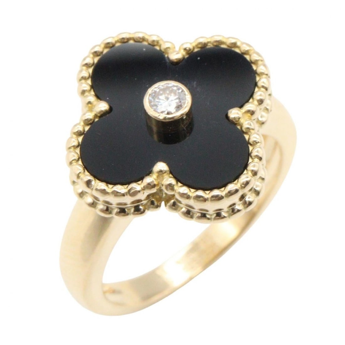 Van Cleef & Arpels Vintage Alhambra Onyx Ring 1PD Jewelry 18K (Yellow Gold) Diamond Women's Gold (1 of 8)