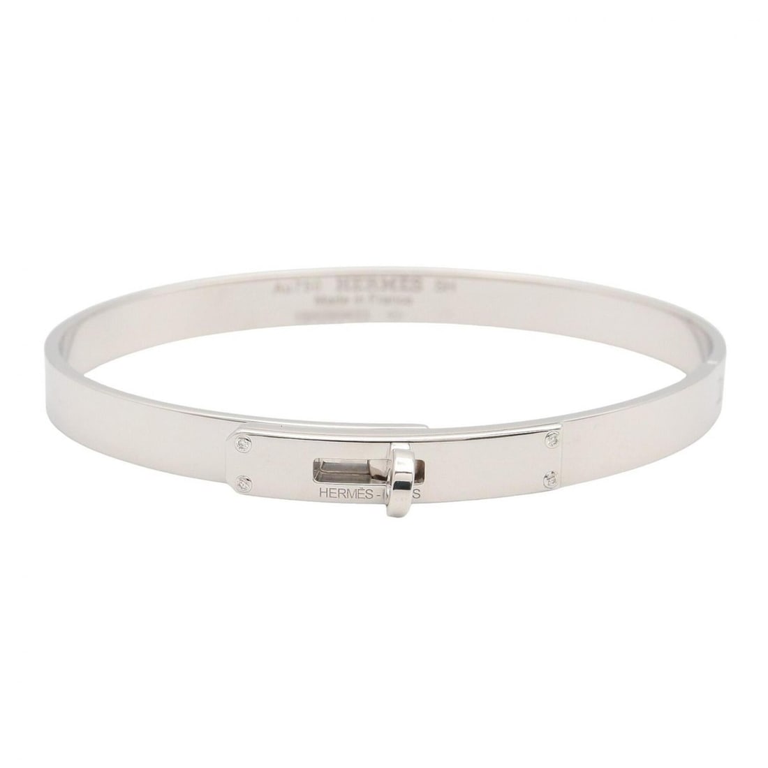 Hermes Kelly PM 4PD Bracelet, 18K White Gold (18KWG) Diamond Women's, Clear/Silver Tone: --- Catalog ---Category: SizeLength: 15.5cm / 6.1''Category: DesignType: Charm braceletColor: Clear, WhiteGender: WomenMaterial: White gold (18K)Category: GeneralBrand: Hermes--- Item List ---Section: