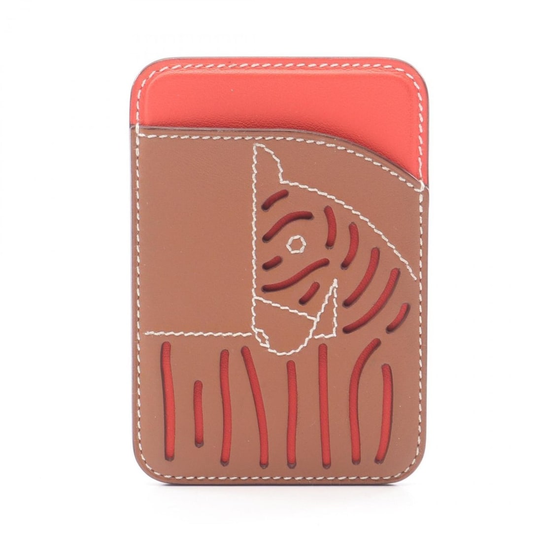 Hermes MagSafe Eman Zebra Business Card Holder/Card Case, Leather, Veau Swift, Women's, Brown/Red,: --- Catalog ---Category: DesignType: Business card caseColor: Brown, Red colorGender: WomenMaterial: Swift leather Category: GeneralBrand: HermesCategory: Physical PropertiesSize (HxWxD): 9.5cm x 6.5c