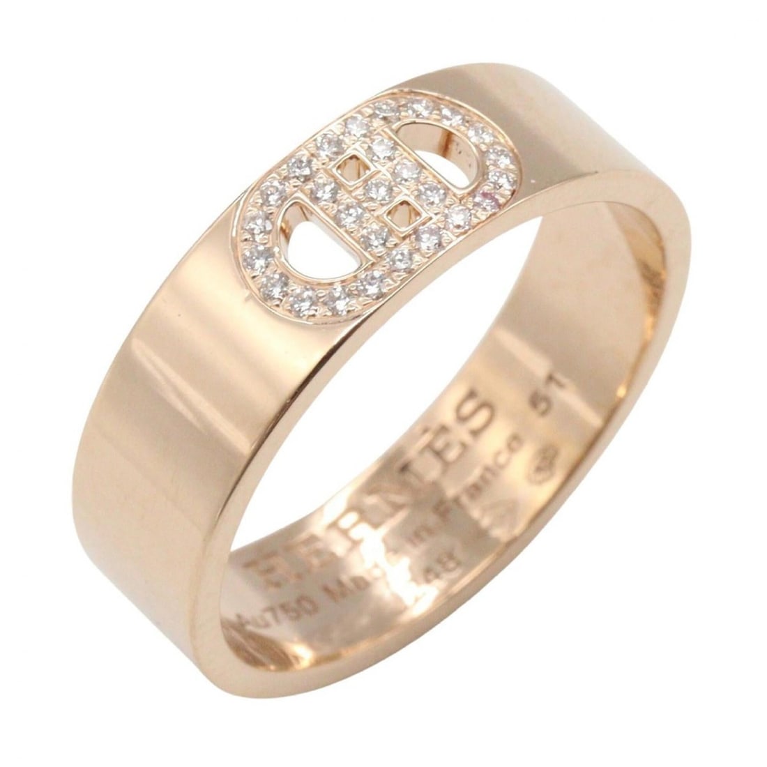 Hermes H d'Ancre Diamond Ring, 18K Pink Gold (PG) Ring for Women, Tone, Clear Tone (1 of 8)