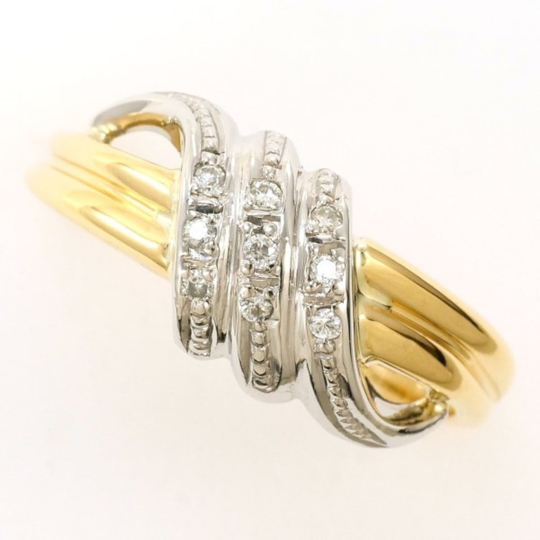 PT900 Platinum 18K Yellow Gold Ring with 0.06ct Diamond, Total Weight Approx. 3.5g, Jewelry: --- Catalog ---Category: SizeWidth: 8mm / 0.31''Weight: 3.5g / 0.12oz.JP Size: 12US Size: 6.5Category: DesignType: Band ringColor: Platinum, Yellow goldMetal: Gold, PlatinumStone: DiamondGender: Women