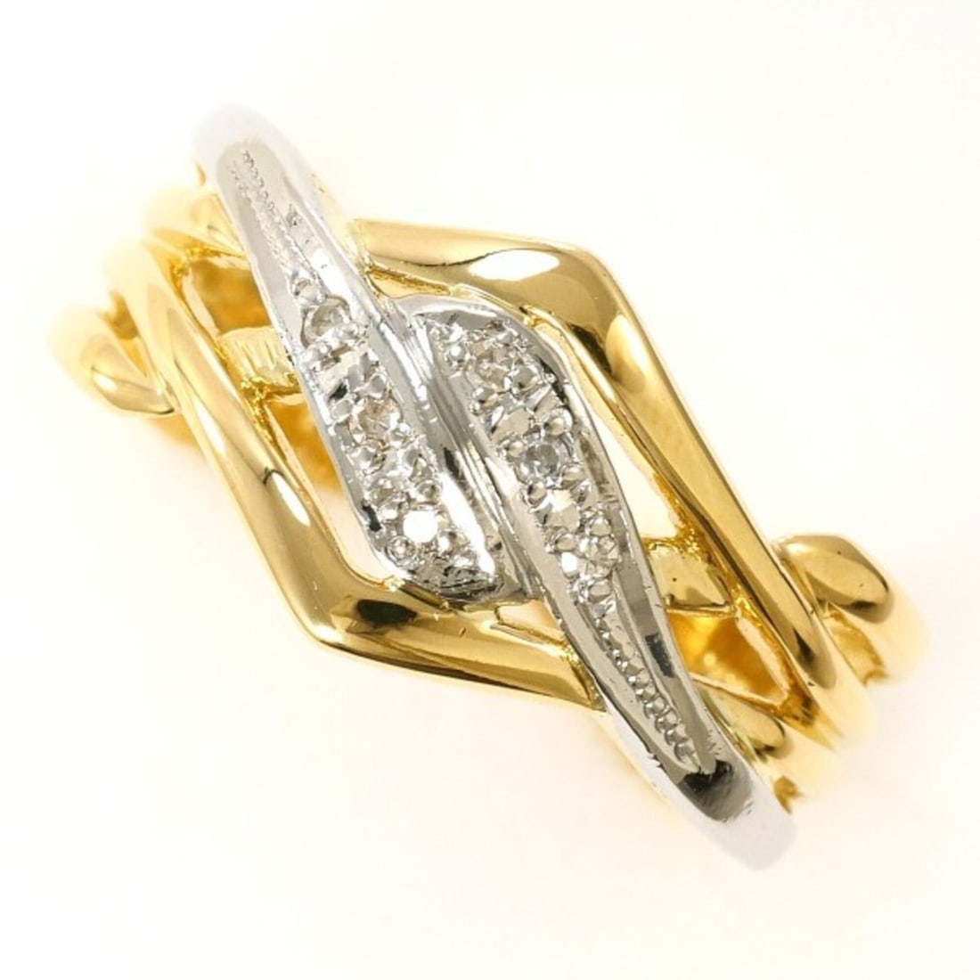PT900 Platinum 18K Yellow Gold Ring with Diamond, Total Weight Approx. 4.0g, Jewelry (1 of 6)