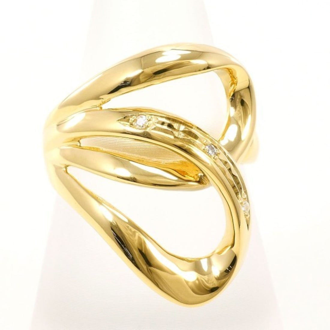 18K (18-karat) Yellow Gold Ring with 0.02mm Diamond, Total Weight Approx. 4.9g, Jewelry: --- Catalog ---Category: SizeWidth: 23mm / 0.91''Weight: 4.9g / 0.17oz.JP Size: 12.5US Size: 6.5Category: DesignType: Band ringColor: Yellow goldMetal: GoldStone: DiamondGender: WomenMaterial: Yellow 