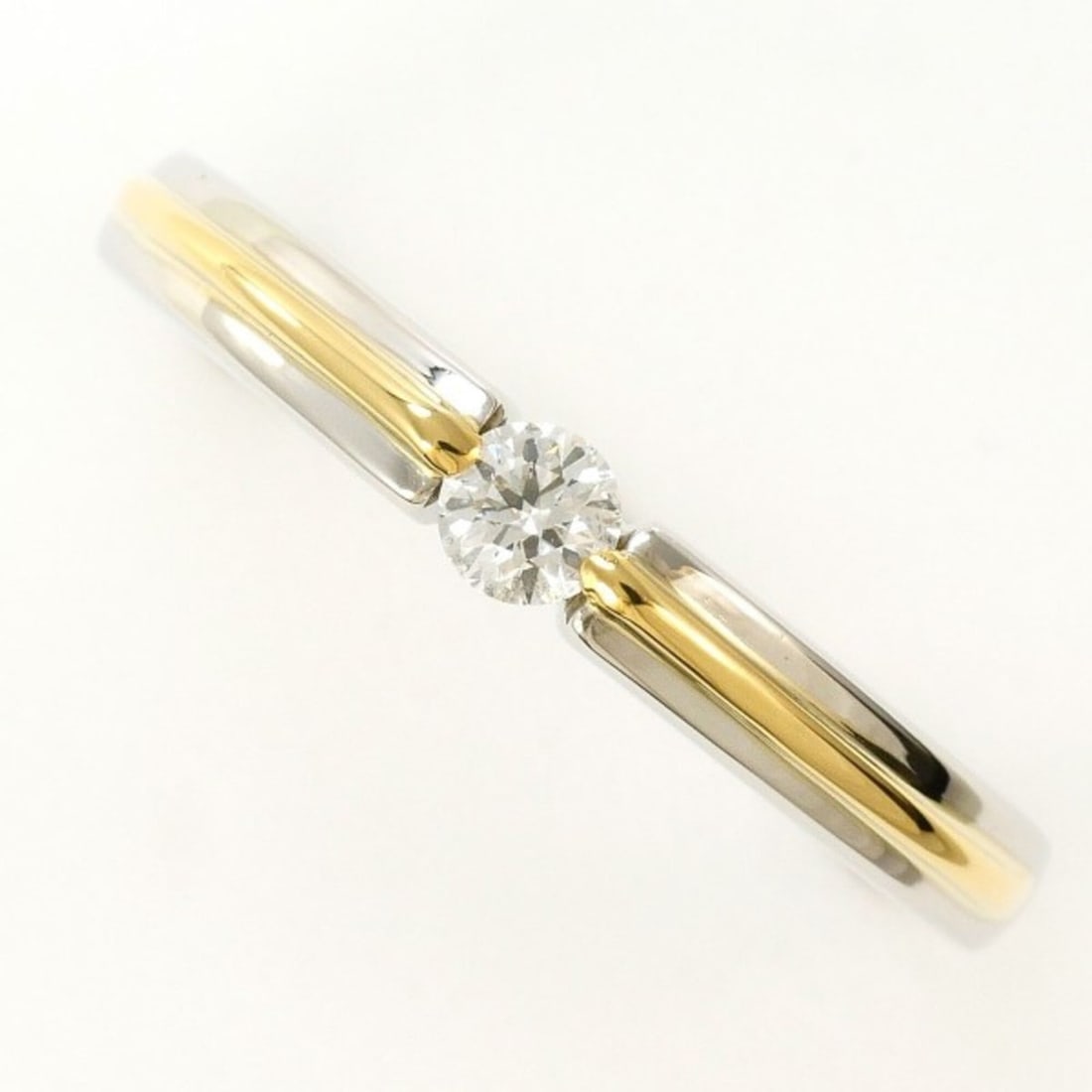 PT900 Platinum 18K Yellow Gold Ring with 0.116ct Diamond, Total Weight Approx. 4.9g, Jewelry: --- Catalog ---Category: SizeWidth: 3mm / 0.12''Weight: 4.9g / 0.17oz.JP Size: 15US Size: 7.5Category: DesignType: Band ringColor: Platinum, Yellow goldMetal: Gold, PlatinumStone: DiamondGender: Women
