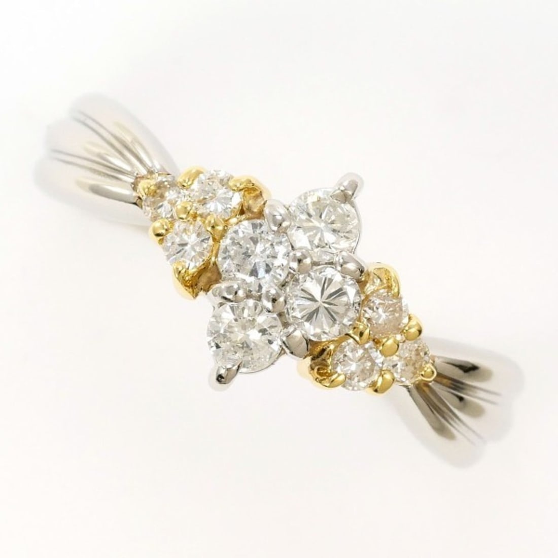 PT900 Platinum 18K Yellow Gold Ring with 0.43ct Diamond, Total Weight Approx. 4.4g, Jewelry: --- Catalog ---Category: SizeWidth: 9mm / 0.35''Weight: 4.4g / 0.15oz.JP Size: 12.5US Size: 6.5Category: DesignType: Band ringColor: Platinum, Yellow goldMetal: Gold, PlatinumStone: DiamondGender: Wom