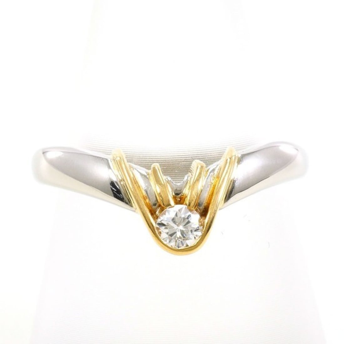 PT900 Platinum 18K Yellow Gold Ring with 0.12ct Diamond, Total Weight Approx. 4.9g, Jewelry: --- Catalog ---Category: SizeWidth: 9mm / 0.35''Weight: 4.9g / 0.17oz.JP Size: 12.5US Size: 6.5Category: DesignType: Band ringColor: Platinum, Yellow goldMetal: Gold, PlatinumStone: DiamondGender: Wom