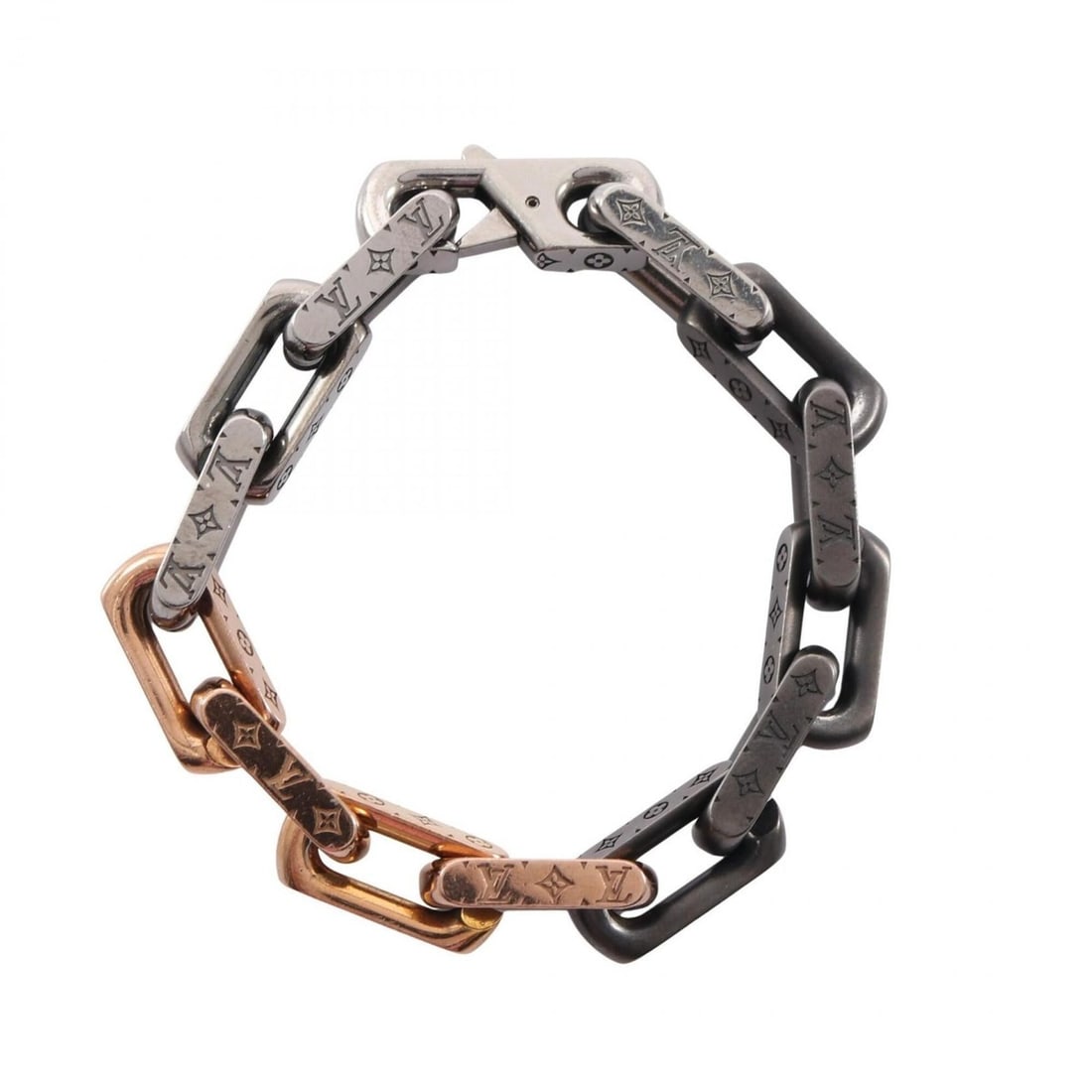 Louis Vuitton Monogram Chain Bracelet - Stainless Steel Men's Silver, Gold, Black: --- Catalog ---Category: SizeLength: 16.5cm / 6.49''Category: DesignType: Charm braceletColor: Black, Gold, SilverGender: MenMaterial: Stainless steelCategory: GeneralBrand: Louis Vuitton--- Item List