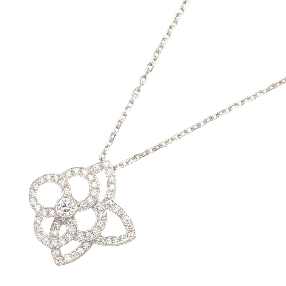 Louis Vuitton Fleur Ardente Diamond Necklace, 18K White Gold (18KWG), Diamond, Women's, Clear/Silver: --- Catalog ---Category: SizePendant Size: 21mm x 21mm / 0.82'' x 0.82''Neck Circumference: 38 cm - 41 cm / 14.96'' - 16.14''Category: DesignColor: Clear, SilverStone: DiamondGender: WomenMaterial: Wh