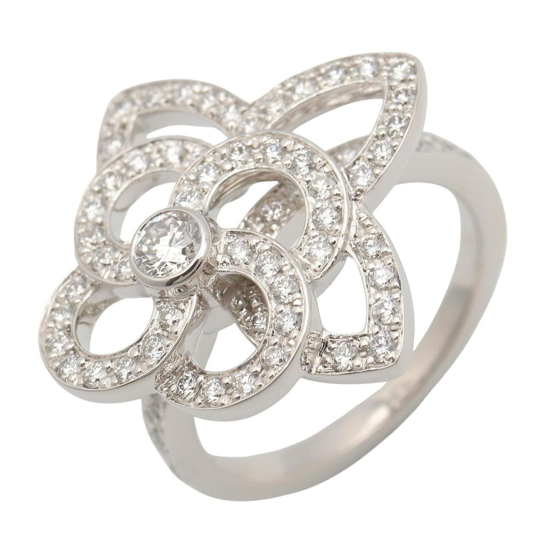 Louis Vuitton Fleur Ardente Diamond Ring - 18K White Gold (18KWG) for Women Clear/Silver Tone: --- Catalog ---Category: SizeJP Size: 13.5US Size: 6.5Category: DesignType: Band ringColor: Clear, SilverStone: DiamondGender: WomenMaterial: White gold (18K)Category: GeneralBrand: Louis Vuitton--- I