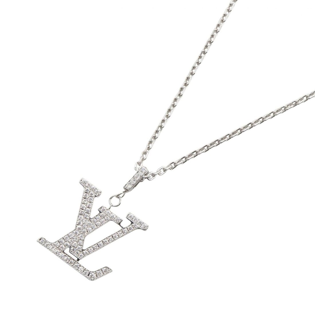 Louis Vuitton Pendant Diamond Necklace, 18K White Gold (18KWG), Diamond, Men's/Women's, Silver/Clear: --- Catalog ---Category: SizePendant Size: 15mm x 16mm / 0.59'' x 0.62''Neck Circumference: 45 cm - 55 cm / 17.71'' - 21.65''Category: DesignColor: Clear, SilverStone: DiamondGender: Men,WomenMaterial