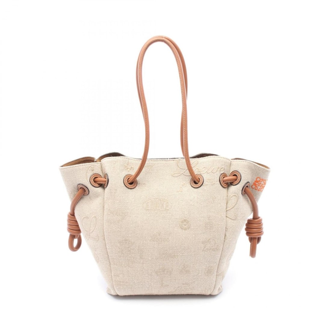 LOEWE Flamenco Knot Small Tote Bag Handbag Canvas Leather Women's Beige/Brown 321.39.T31 (1 of 9)