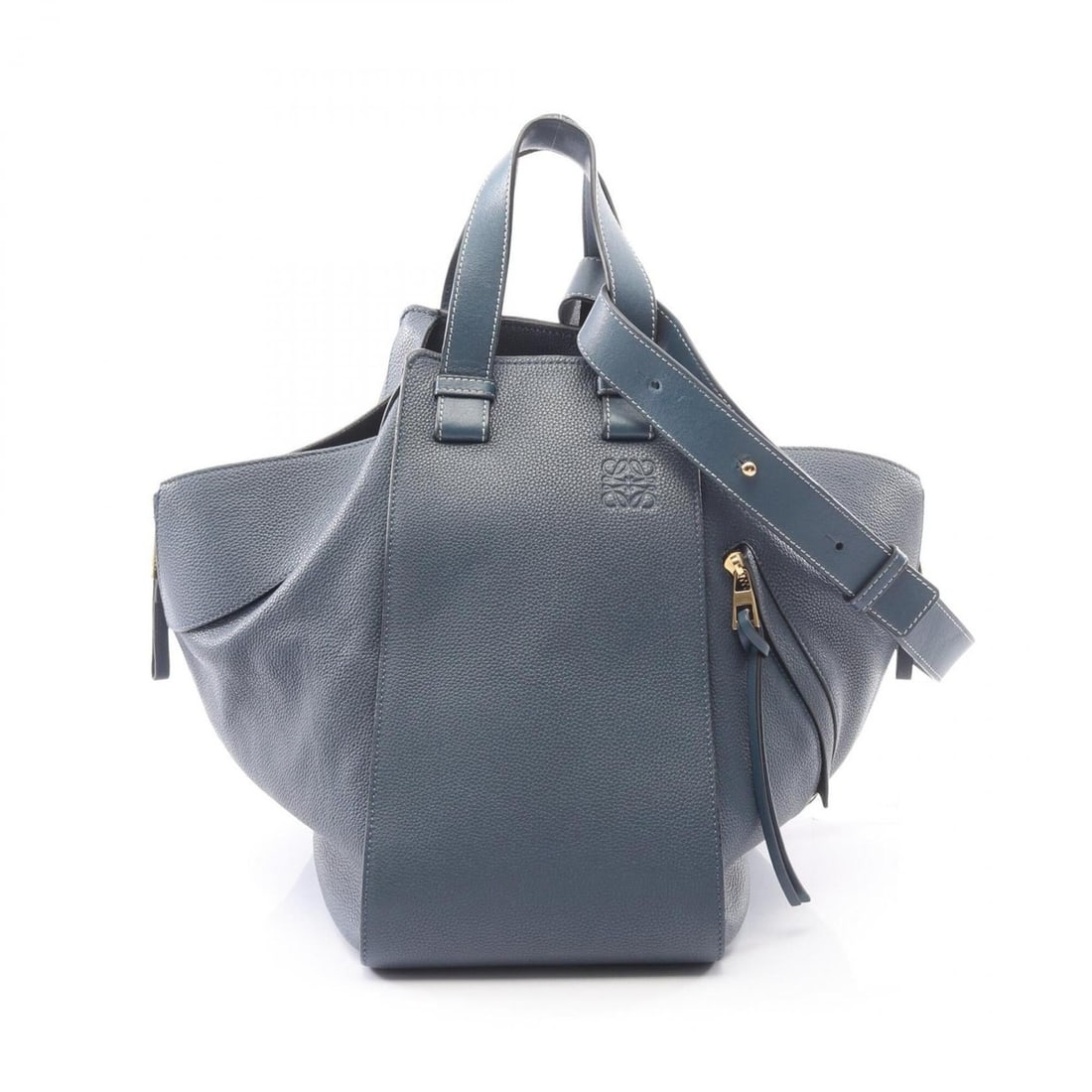 Loewe Hammock Medium 2-Way Leather Handbag for Women, Blue: --- Catalog ---Category: SizeSize (HxWxD): 30cm x 17cm x 32cm / 11.81'' x 6.69'' x 12.59''Category: DesignType: HandbagColor: BlueGender: WomenMaterial: Leather Category: GeneralLine: HammockBrand: Lo