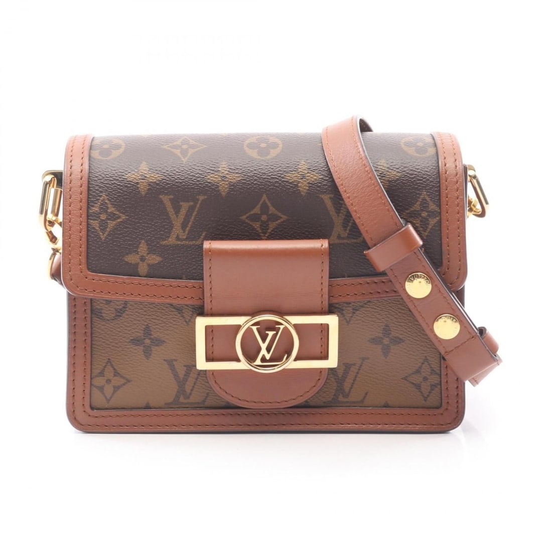 Louis Vuitton Dauphine Mini Shoulder Bag/Handbag, Coated Canvas and Leather, Monogram Reverse,: --- Catalog ---Category: SizeSize (HxWxD): 15.5cm x 20cm x 5cm / 6.1'' x 7.87'' x 1.96''Category: DesignType: Handbag, Shoulder bagColor: Beige, BrownGender: WomenMaterial: Coated canvas , Leather Cat