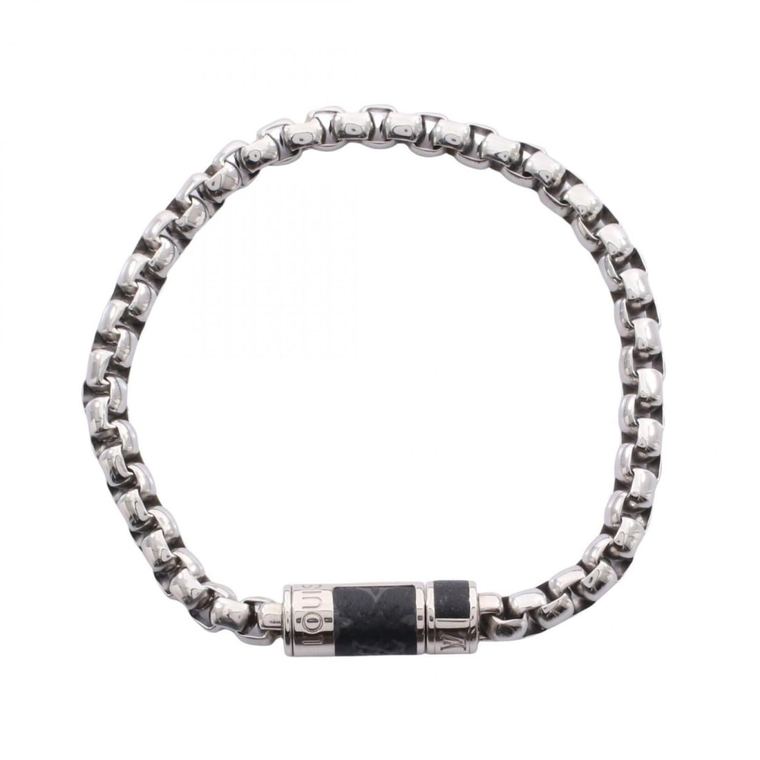 Louis Vuitton Chain Monogram Bracelet, Stainless Steel Coated Canvas, Women's, Silver/Black, M1395L (1 of 4)