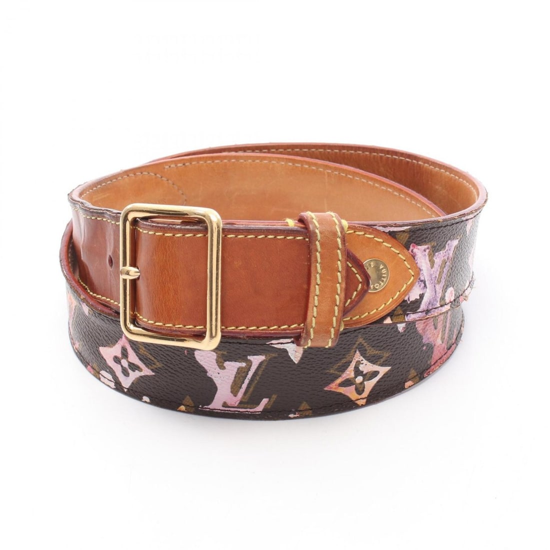 Louis Vuitton LOUIS VUITTON Ceinture Monogram Watercolor Gold Hardware Belt Clothing Leather Coated: --- Catalog ---Category: SizeLength: 81.5cm - 91.5cm / 32.08'' - 36.02''Category: DesignType: Standard beltColor: Brown, PinkGender: WomenMaterial (Strap): Leather , PVC Category: GeneralMPN: M9622Bra