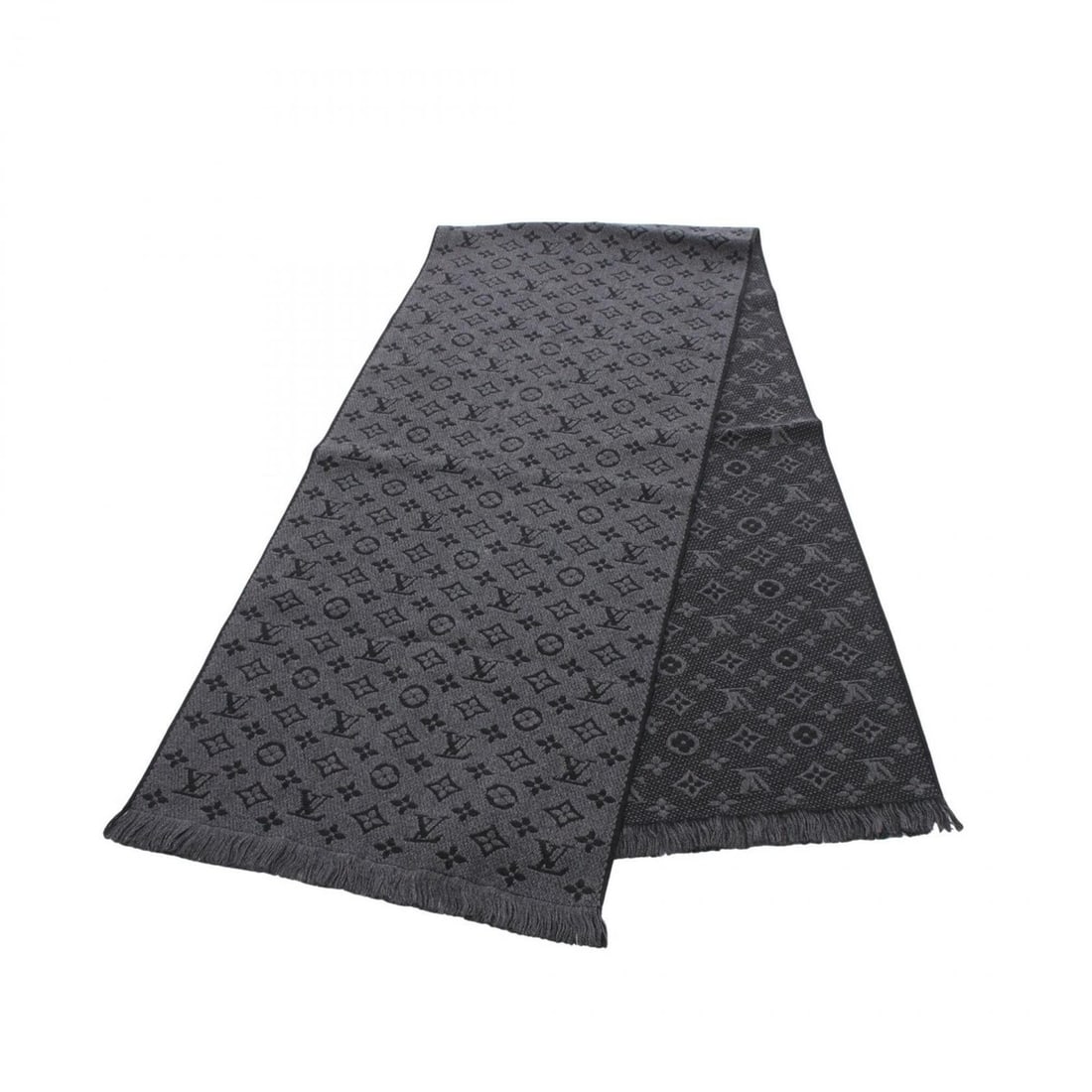 Louis Vuitton Echarpe Monogram Classic Anthracite Scarf, Wool, Men's, Gray/Black, M78526 (1 of 6)