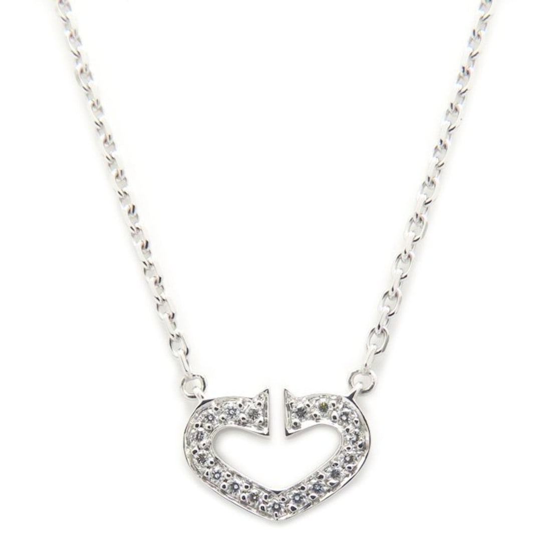 CARTIER Cartier C Heart Necklace with Diamonds, 18K White Gold, Women's, 295513: --- Catalog ---Category: SizePendant Size: 8.8mm x 12.2mm / 0.34'' x 0.48''Neck Circumference: 39 cm / 15.35''Category: DesignStone: DiamondGender: WomenMaterial: White gold (18K)Necklace Type: Neckla