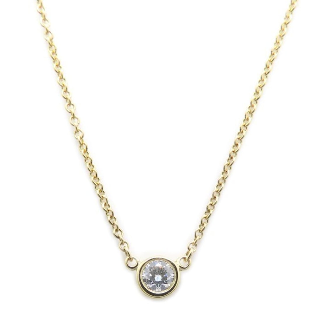 TIFFANY&Co. Tiffany & Co. By the Yard Necklace, 1P Diamond, Elsa Peretti Design, 18K Yellow Gold,: --- Catalog ---Category: SizePendant Size: 4.3mm / 0.16''Neck Circumference: 40.5 cm / 15.94''Category: DesignStone: DiamondGender: WomenMaterial: Yellow gold (18K)Necklace Type: NecklaceCategory: Gen