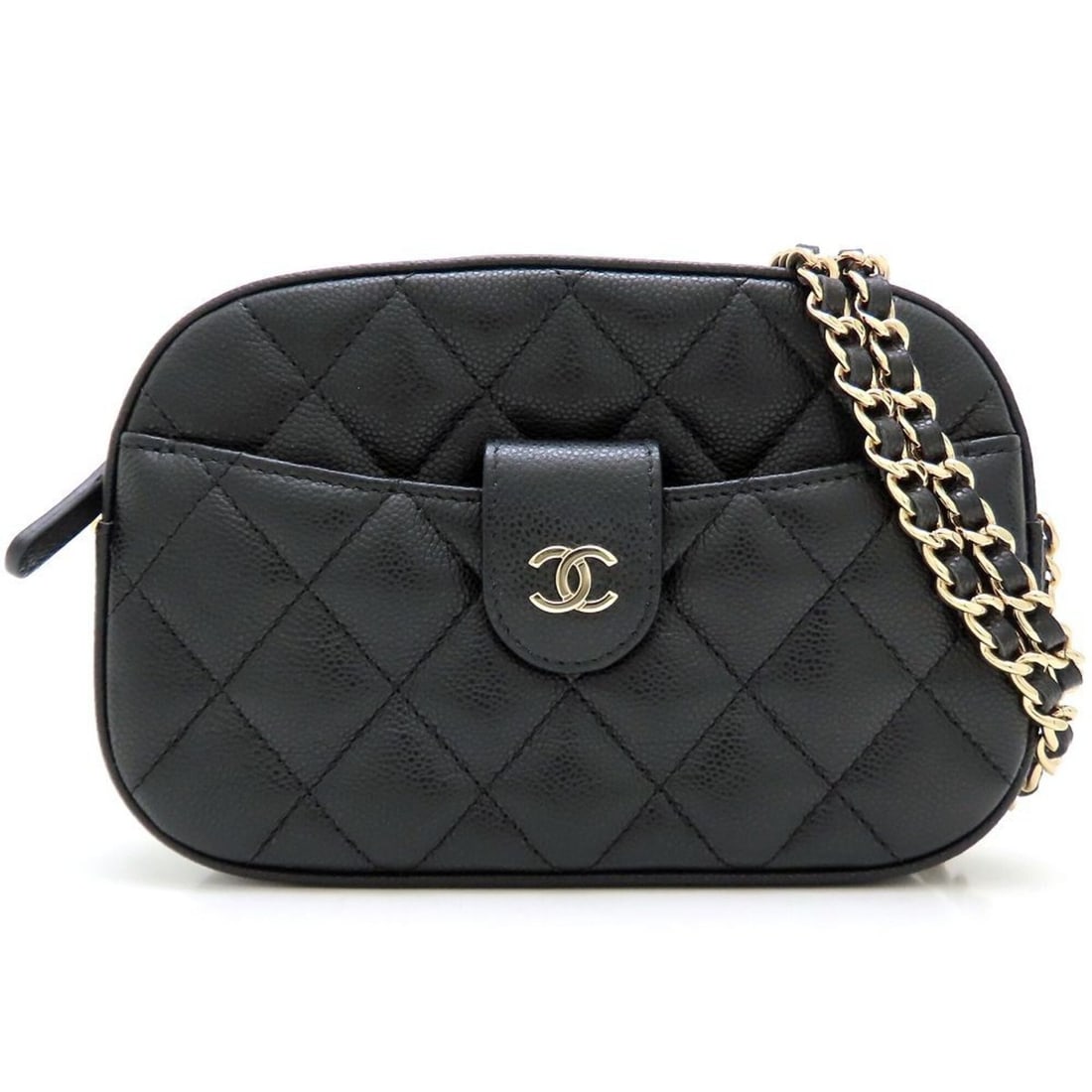CHANEL Matelassé Chain Shoulder Bag AP3998, Caviar Leather, Black, Women's, 353279 (1 of 11)
