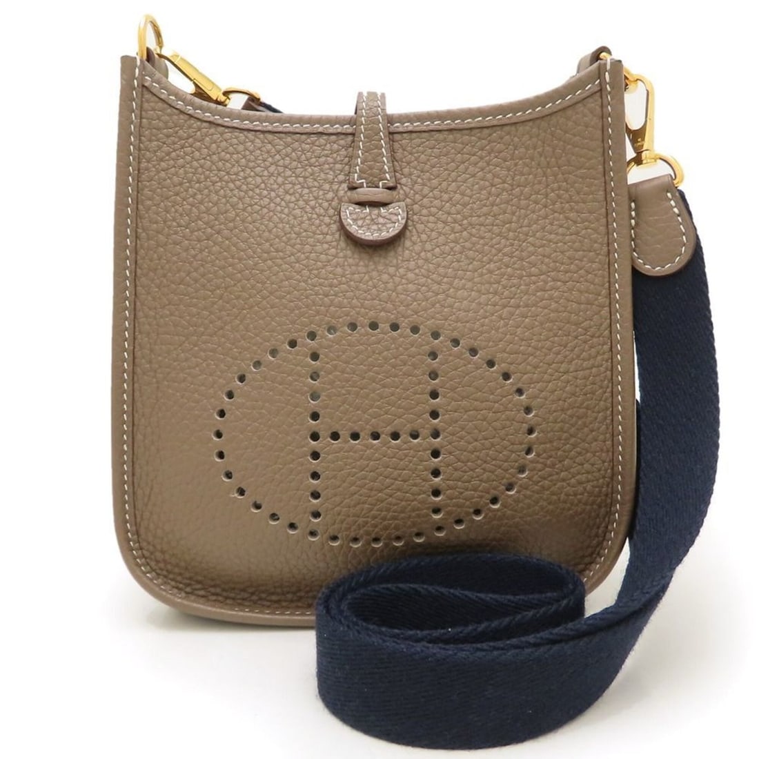 HERMES Evelyne TPM Shoulder Bag, Taurillon Clemence Leather, Etoupe, Women's, 353271 (1 of 20)