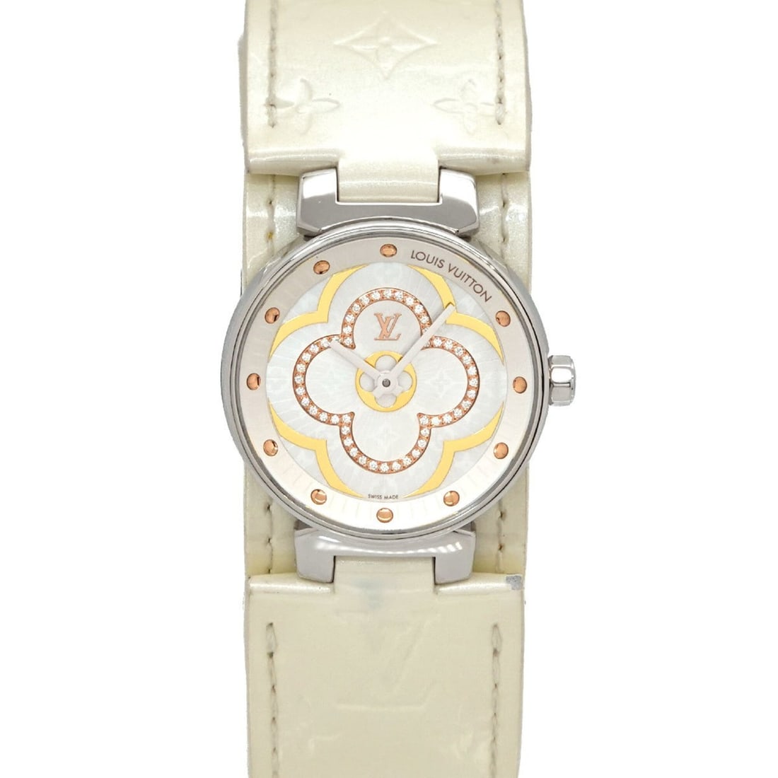 Louis Vuitton Tambour Moon Divine PM QA017 Women's Watch Diamond White Shell Quartz: --- Catalog ---Category: SizeWrist Size: 13.5cm - 18cm / 5.31'' - 7.08''Case Diameter: 28mm / 1.1''Category: DesignType: WristwatchGender: WomenColor (Dial): White shellMaterial (Band): Leather, Stain