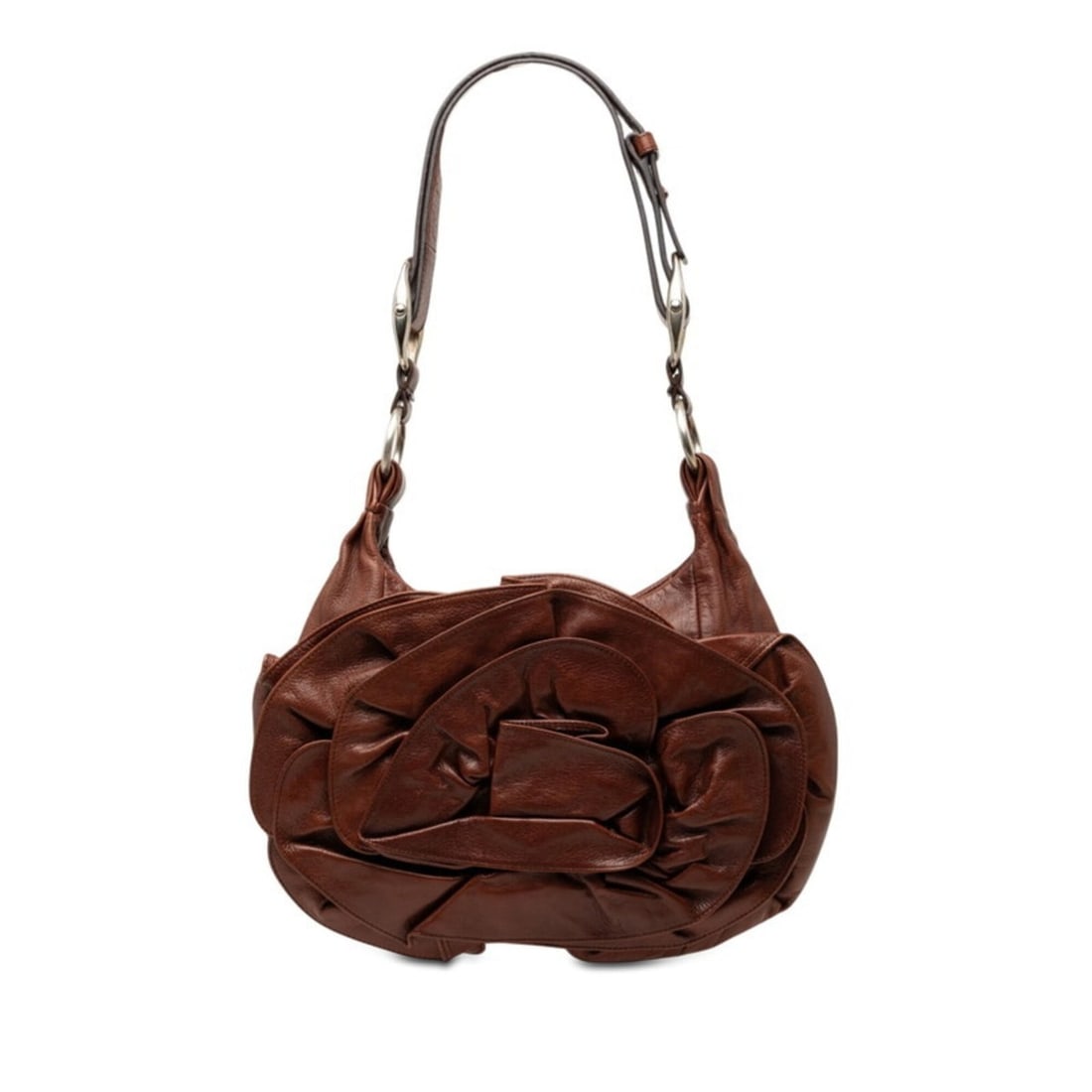 Saint Laurent Flower Nadja Shoulder Bag, One-Shoulder 112937, Brown Leather, Women's, SAINT LAURENT: --- Catalog ---Category: SizeStrap Drop: 30cm / 11.81''Size (HxWxD): 22cm x 32cm x 4cm / 8.66'' x 12.59'' x 1.57''Category: DesignType: Shoulder bagColor: BrownGender: WomenClosure: MagnetMaterial: