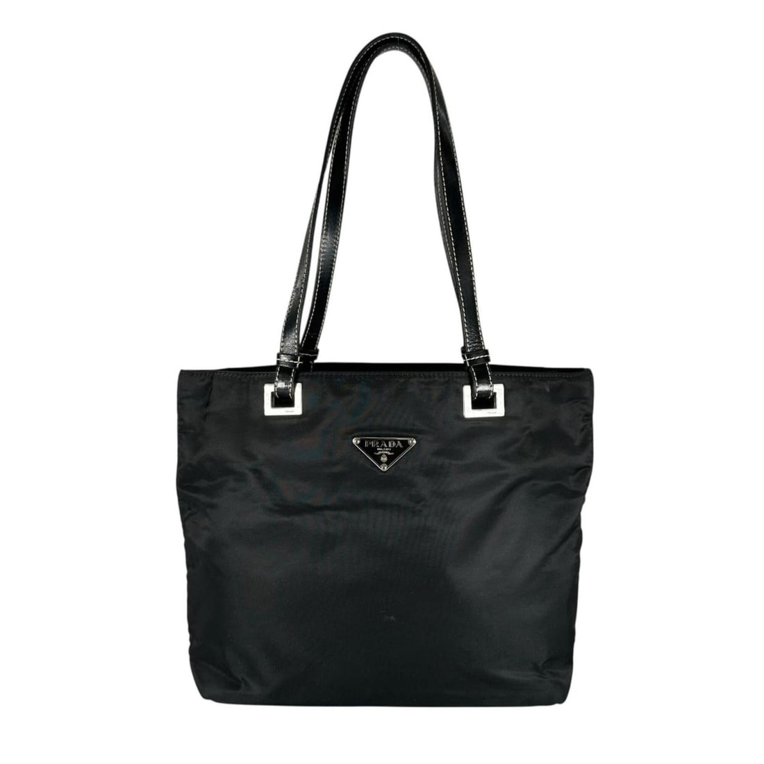 PRADA Prada Triangle Logo Tote Bag Nylon Black Women's: --- Catalog ---Category: SizeSize (HxWxD): 23cm x 23cm x 10cm / 9.05'' x 9.05'' x 3.93''Category: DesignType: Tote bagColor: BlackGender: WomenMaterial: Nylon Hardware Color: SilverCategory: GeneralBr