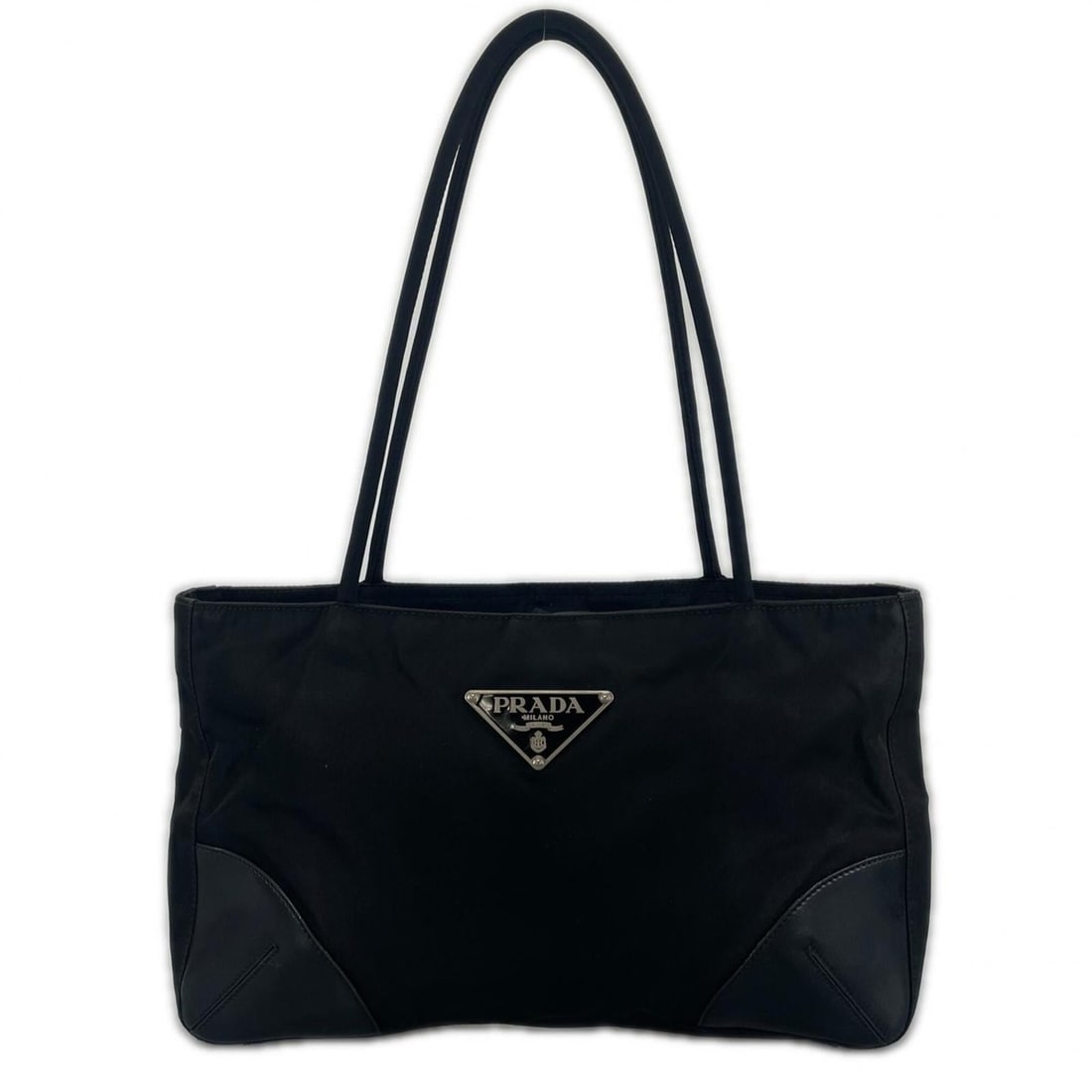 PRADA Triangle Logo Tote Bag, Nylon, Black, Women's: --- Catalog ---Category: SizeHandle Drop: 22.00cm / 8.66''Size (HxWxD): 18cm x 29.5cm x 5cm / 7.08'' x 11.61'' x 1.96''Handle Length: 50cm / 19.68''Category: DesignType: Tote bagColor: BlackGender: Wo