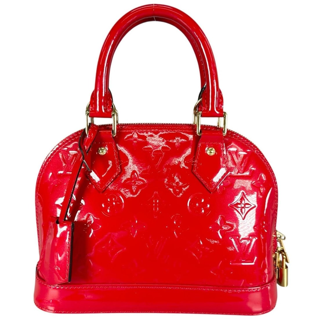 LOUIS VUITTON Alma BB handbag, Vernis red, for women.: --- Catalog ---Category: SizeHandle Drop: 9.00cm / 3.54''Size (HxWxD): 17cm x 23cm x 11.5cm / 6.69'' x 9.05'' x 4.52''Handle Length: 29cm / 11.41''Category: DesignType: HandbagColor: Red colorGender: 