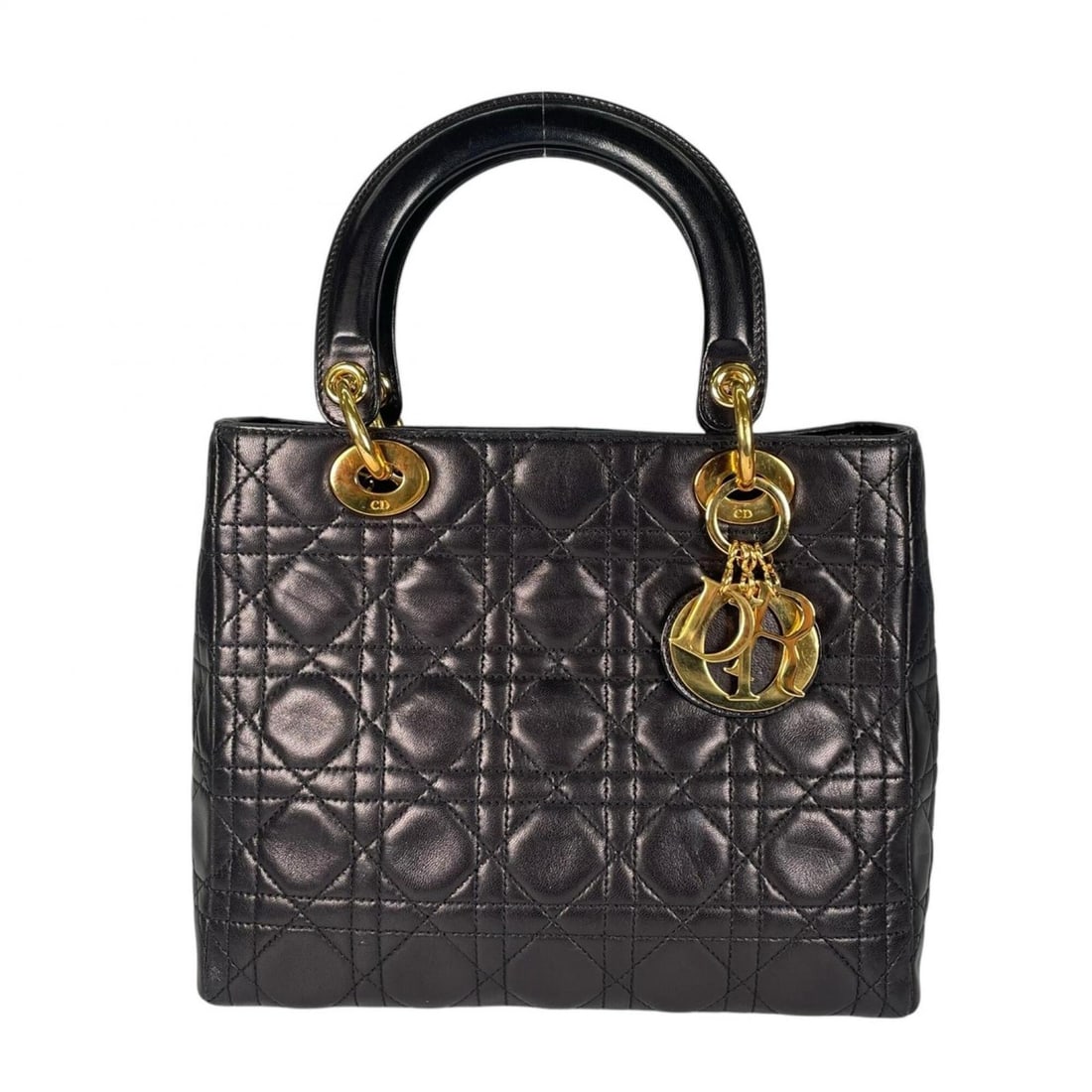Christian Dior Dior Lady MA-0957 Handbag, Lambskin, Black, Women's: --- Catalog ---Category: SizeSize (HxWxD): 20cm x 25cm x 12cm / 7.87'' x 9.84'' x 4.72''Category: DesignType: HandbagColor: BlackGender: WomenMaterial: Leather Leather/Fur Type: LambskinCategory: Gene