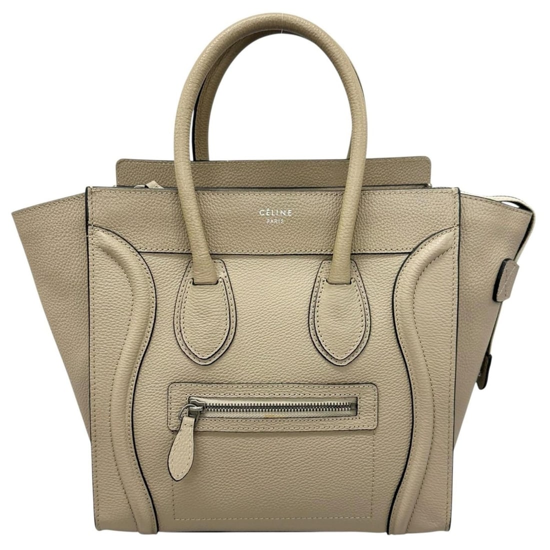 CELINE Luggage Micro Shopper Handbag, Leather, Greige, Women's: --- Catalog ---Category: SizeSize (HxWxD): 26.5cm x 26.5cm x 11cm / 10.43'' x 10.43'' x 4.33''Category: DesignType: HandbagColor: Beige, GrayishGender: WomenMaterial: Leather Category: GeneralBrand: C