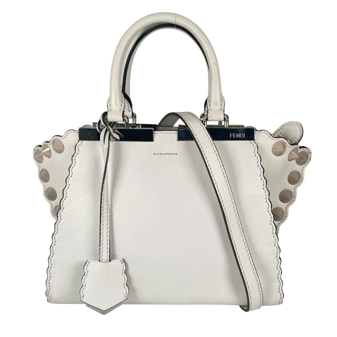 FENDI Mini Petite Trois Jours Handbag, Leather, White, Women's: --- Catalog ---Category: SizeSize (HxWxD): 17cm x 22cm x 11cm / 6.69'' x 8.66'' x 4.33''Category: DesignType: HandbagColor: WhiteGender: WomenMaterial: Leather Category: GeneralBrand: Fendi--- Item Li