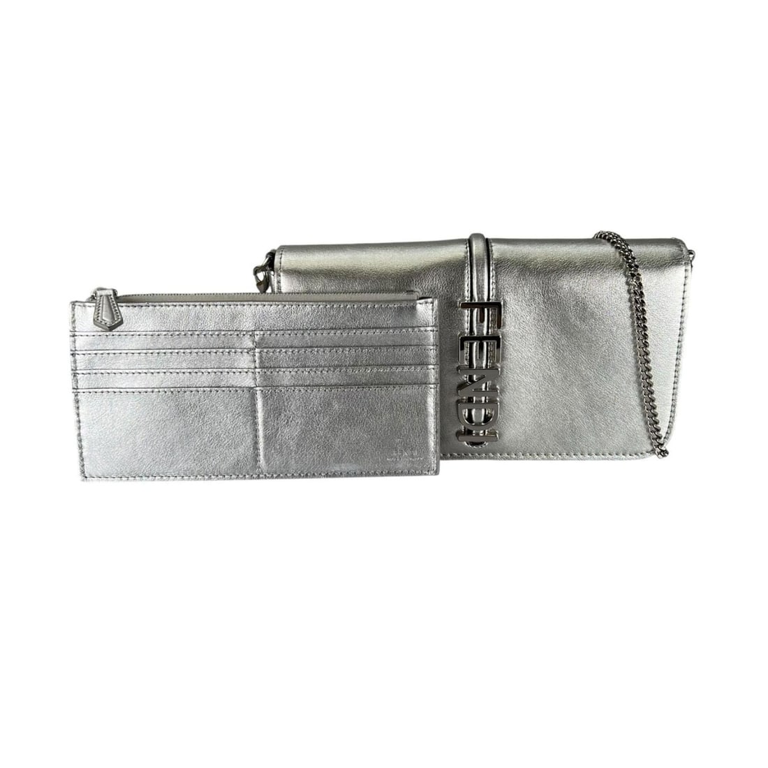 FENDI 8BS07 Shoulder Bag, Leather, Silver, Women's: --- Catalog ---Category: SizeSize (HxWxD): 12cm x 21cm x 5cm / 4.72'' x 8.26'' x 1.96''Strap Length: 55cm - 118cm / 21.65'' - 46.45''Category: DesignType: Shoulder bagColor: SilverGender: WomenMateria