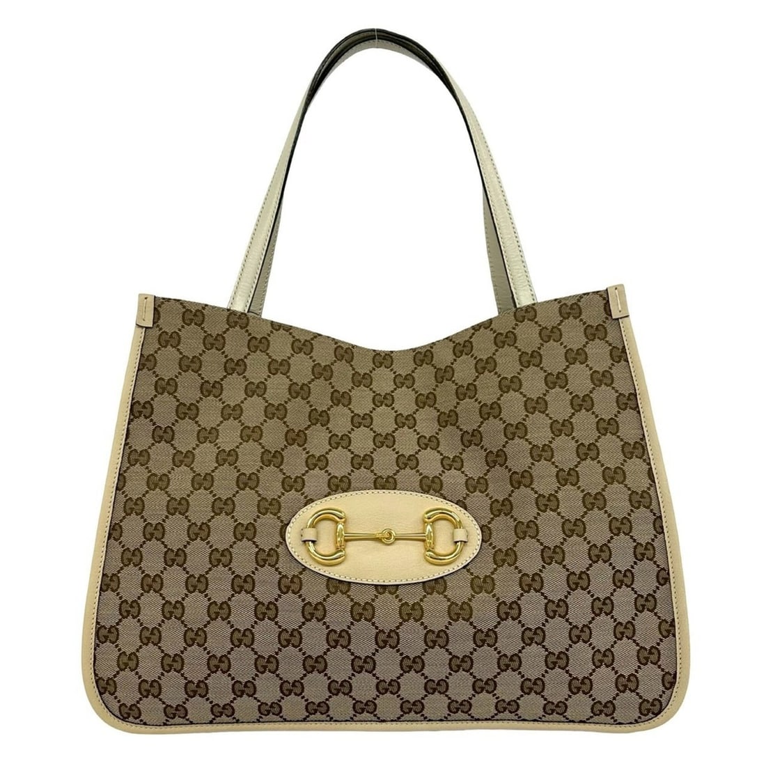 GUCCI GG Logo Horsebit Hardware Canvas Leather Genuine Tote Bag Semi Shoulder Beige 05060: --- Catalog ---Category: SizeSize (HxWxD): 28.5cm x 38cm x 12cm / 11.22'' x 14.96'' x 4.72''Category: DesignType: Shoulder bag, Tote bagColor: Beige, BrownGender: WomenMaterial: Canvas , Leather Categ