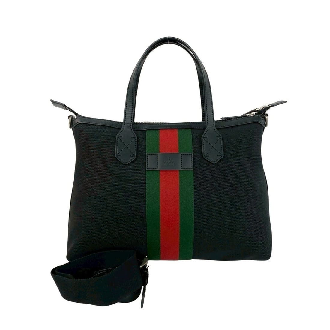 GUCCI Sherry Line Logo Nylon Leather Genuine 2-way Shoulder Bag Handbag Tote Black 26500: --- Catalog ---Category: SizeSize (HxWxD): 25.5cm x 34cm x 14cm / 10.03'' x 13.38'' x 5.51''Category: DesignType: Handbag, Shoulder bag, Tote bagColor: Black, Green, Red colorGender: WomenMaterial: Ny