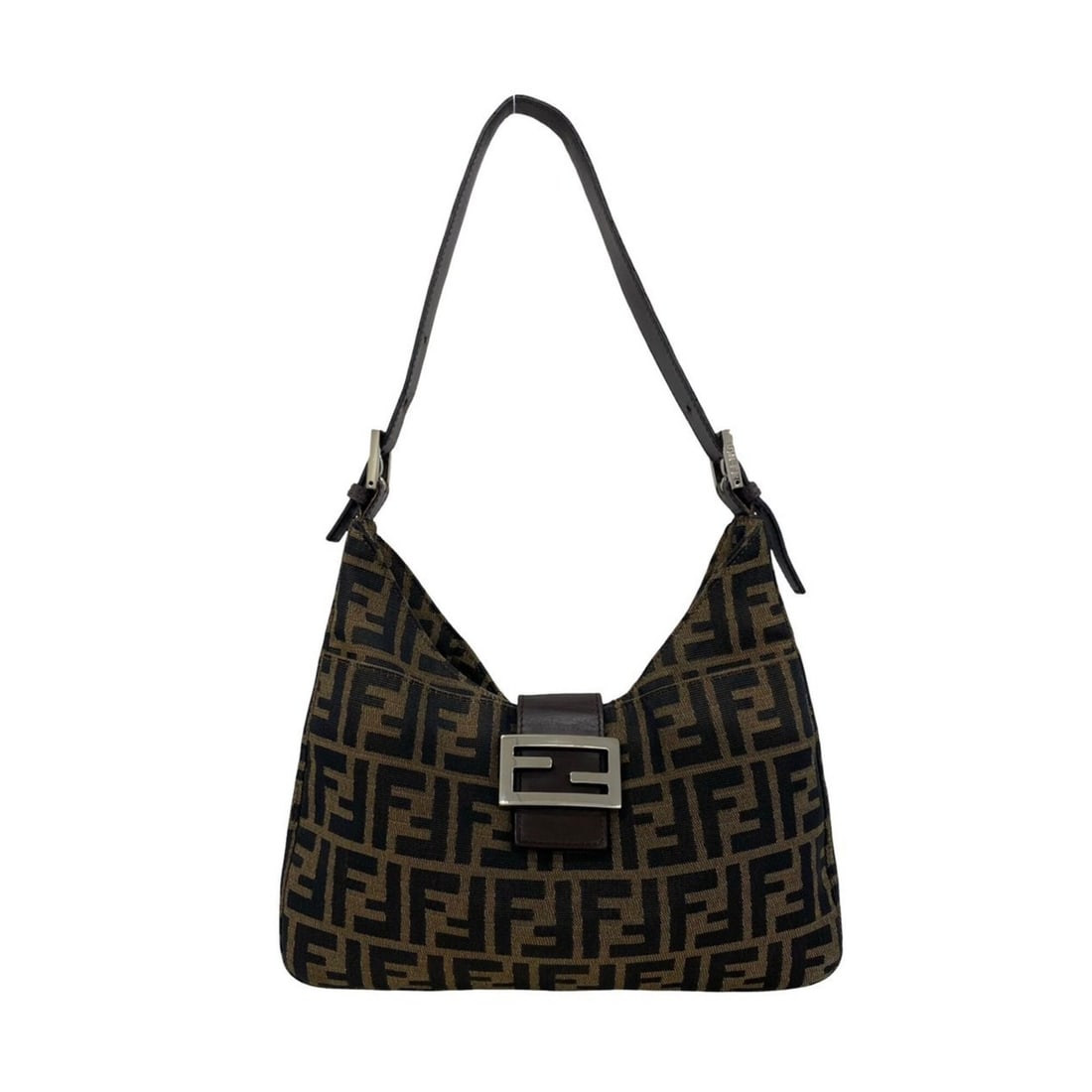 FENDI Zucca FF pattern logo hardware canvas leather genuine semi-one shoulder bag brown black 21445 (1 of 10)