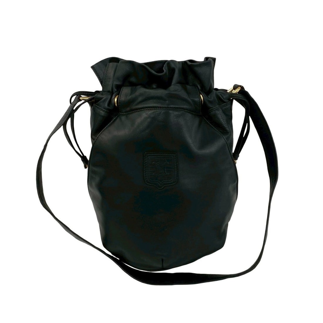 CELINE Vintage Triomphe Logo Leather Drawstring Semi-One Shoulder Bag Tote Black 34001: --- Catalog ---Category: SizeSize (HxWxD): 34.5cm x 17cm x 16.5cm / 13.58'' x 6.69'' x 6.49''Category: DesignType: Shoulder bag, Tote bagColor: BlackGender: WomenMaterial: Leather Category: GeneralBra