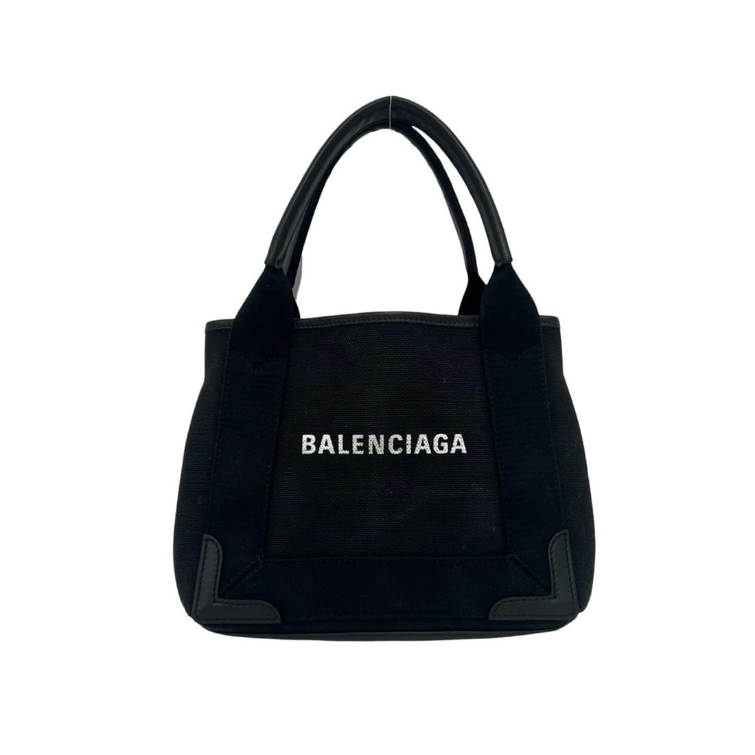 BALENCIAGA Navy Cabas XS Logo Canvas Leather Handbag Mini Tote Bag Black 37387 (1 of 18)