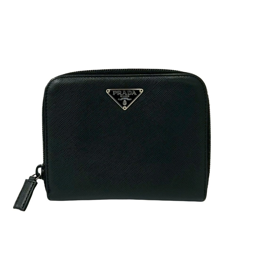 PRADA Triangle Logo Plate Hardware Saffiano Leather Bi-fold Mini Wallet Black 59666: --- Catalog ---Category: SizeSize (HxWxD): 11cm x 13cm x 3cm / 4.33'' x 5.11'' x 1.18''Category: DesignType: Wallet (bi-fold)Color: BlackGender: WomenMaterial: Leather Category: GeneralBrand: Prada---