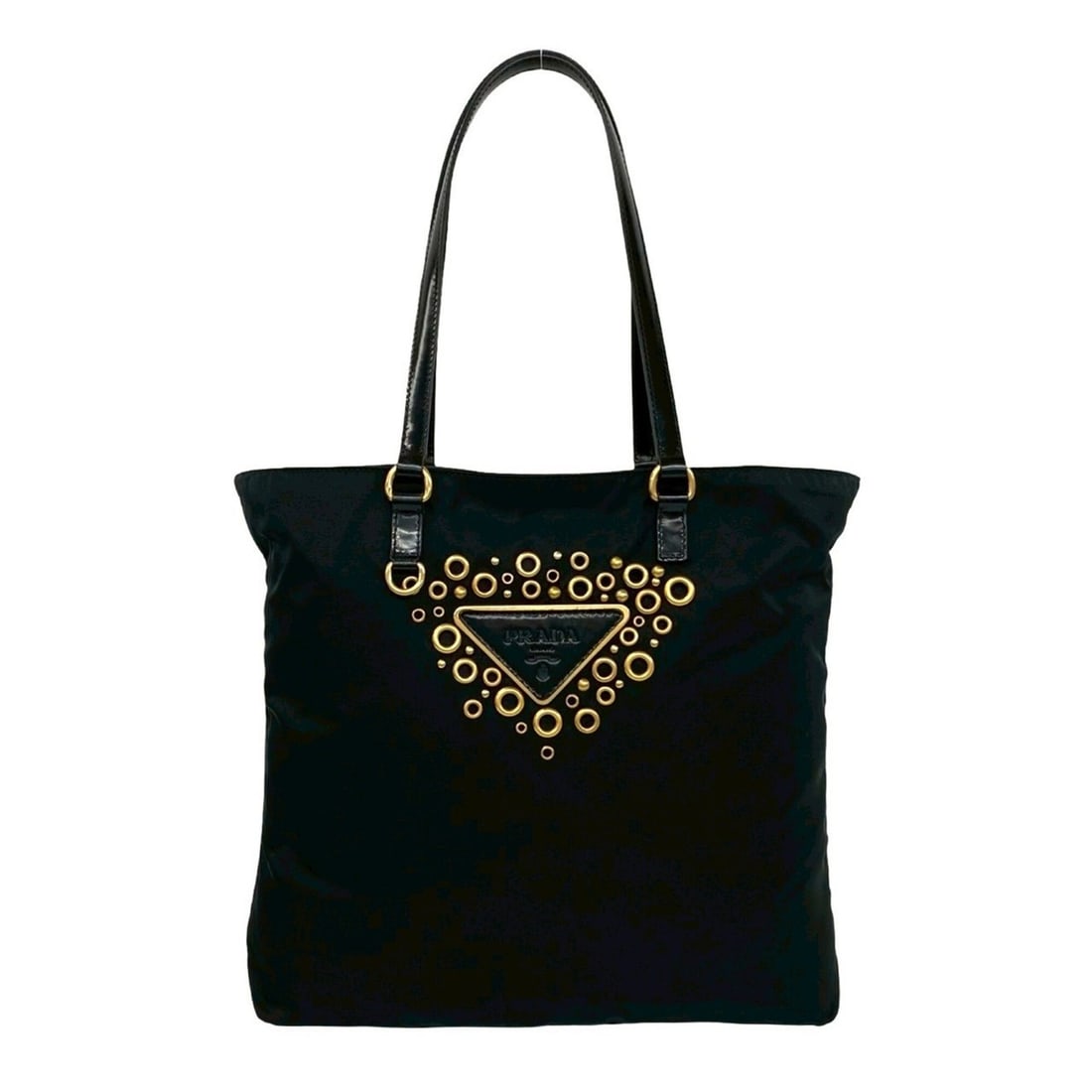 PRADA Prada Triangle Logo Tessuto Nylon Patent Leather Genuine Tote Bag Handbag Black 32586 (1 of 10)