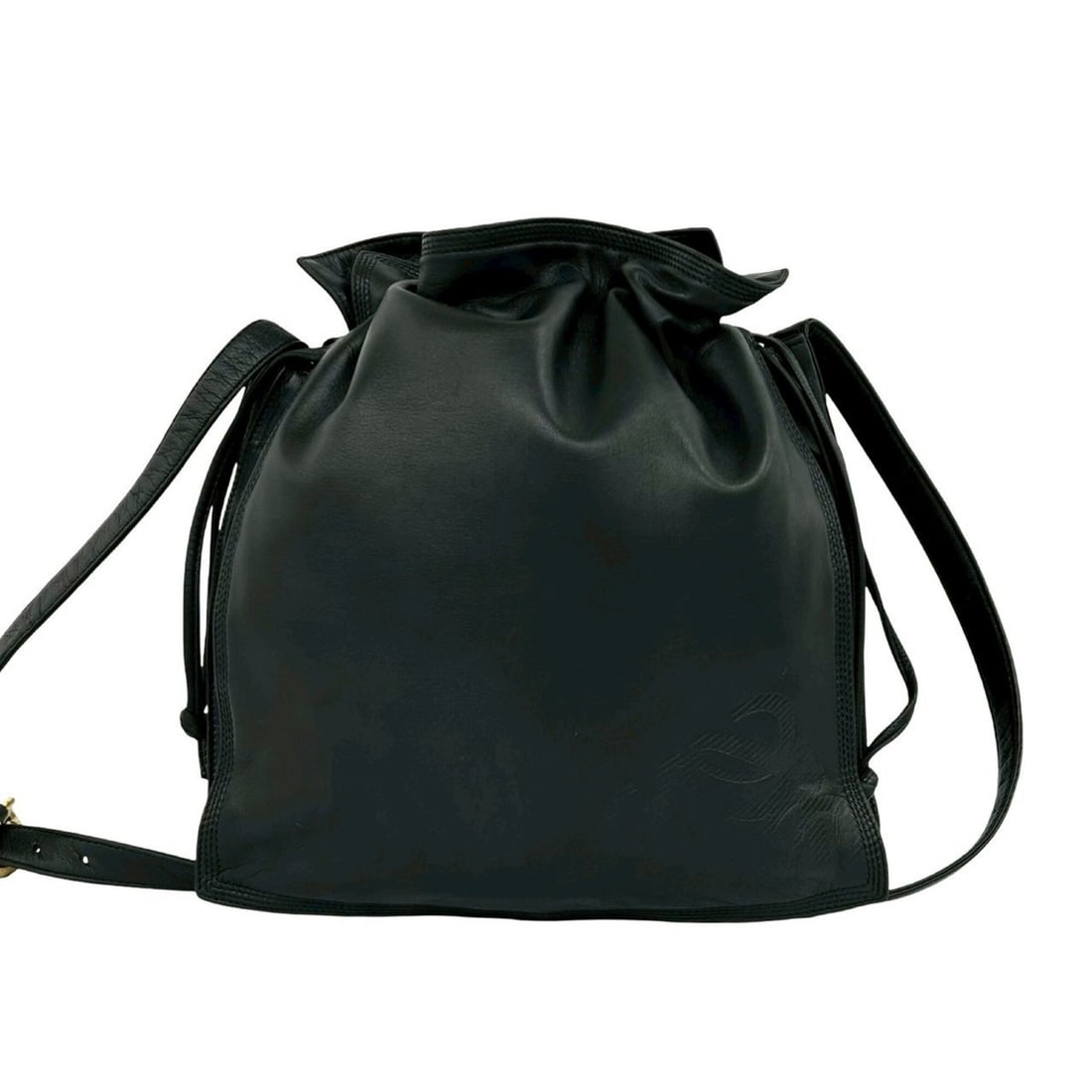 LOEWE Vintage Anagram Logo Nappa Leather Drawstring Mini Shoulder Bag, Black, 86059: --- Catalog ---Category: SizeSize (HxWxD): 31cm x 27cm x 7cm / 12.2'' x 10.62'' x 2.75''Category: DesignType: Shoulder bagColor: BlackGender: WomenMaterial: Leather Category: GeneralBrand: Loewe--- It