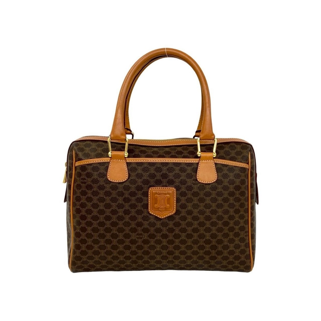CELINE Vintage Macadam Blazon Pattern Logo Leather Handbag Boston Bag Brown 84090 (1 of 10)