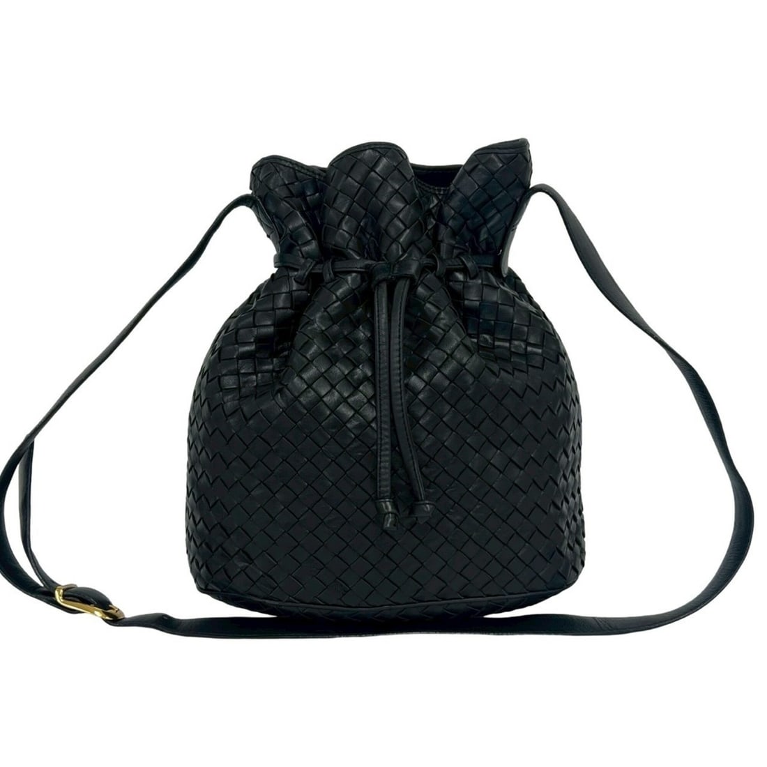 BOTTEGA VENETA Intrecciato Leather Drawstring Shoulder Bag Crossbody Black 73506 (1 of 16)