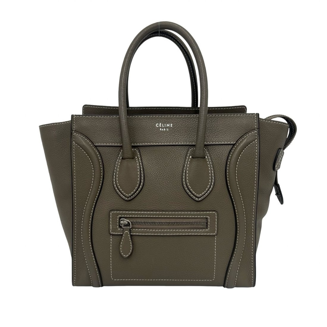 CELINE Luggage Micro Shopper Drummed Calf Leather Handbag Tote Bag Greige 90288 (1 of 17)