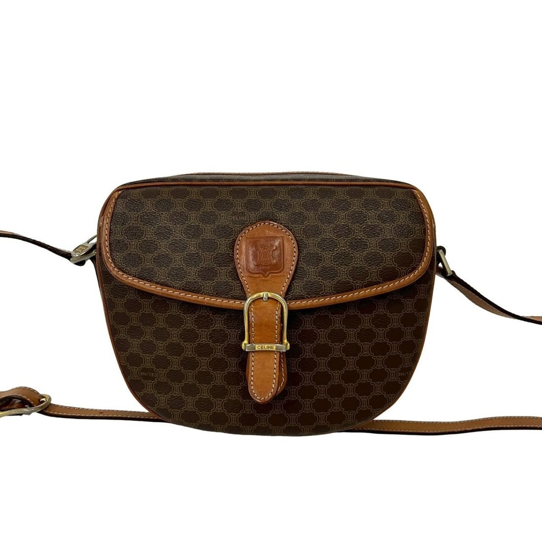 CELINE Vintage Macadam Blazon Triomphe Logo Pattern Leather Shoulder Bag, Brown, 53850 (1 of 10)