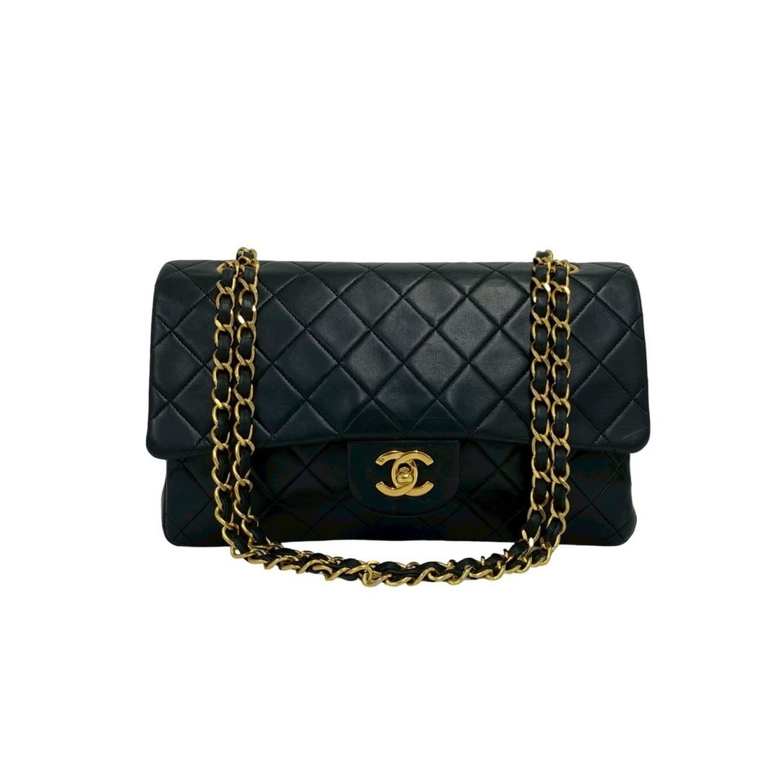 CHANEL Matelassé Double Flap Coco Mark Lambskin Chain Shoulder Bag Black 93631: --- Catalog ---Category: SizeSize (HxWxD): 16cm x 25.5cm x 7cm / 6.29'' x 10.03'' x 2.75''Category: DesignType: Shoulder bagColor: BlackGender: WomenMaterial: Leather Leather/Fur Type: LambskinCategor